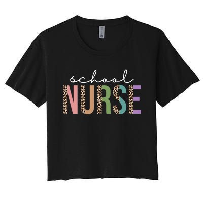 School Nurse Fancy Leopard Logo Women's Crop Top Tee