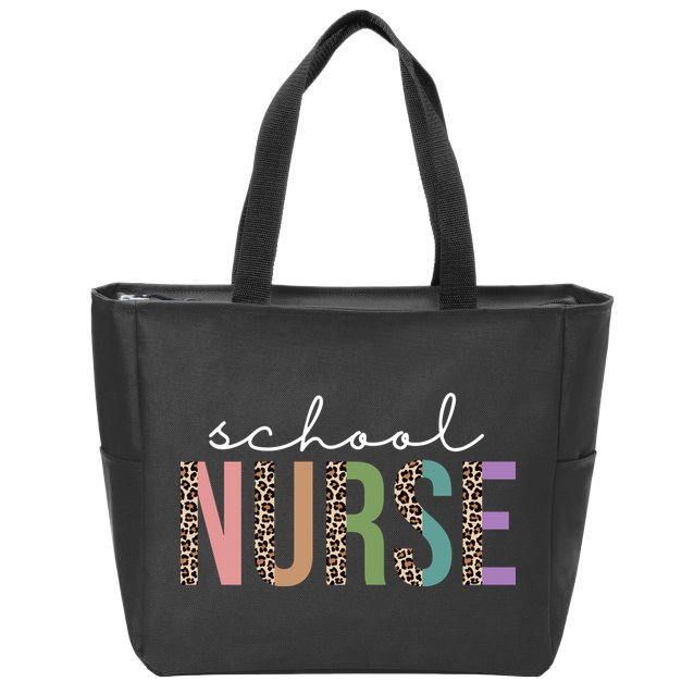 School Nurse Fancy Leopard Logo Zip Tote Bag