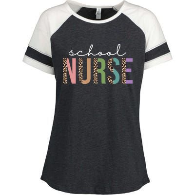 School Nurse Fancy Leopard Logo Enza Ladies Jersey Colorblock Tee