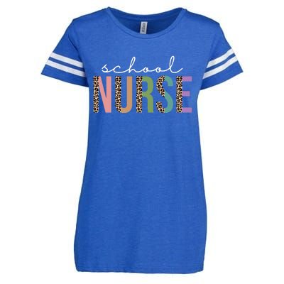 School Nurse Fancy Leopard Logo Enza Ladies Jersey Football T-Shirt