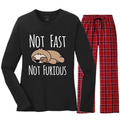 Sloth Not Fast Not Furious Women's Long Sleeve Flannel Pajama Set 