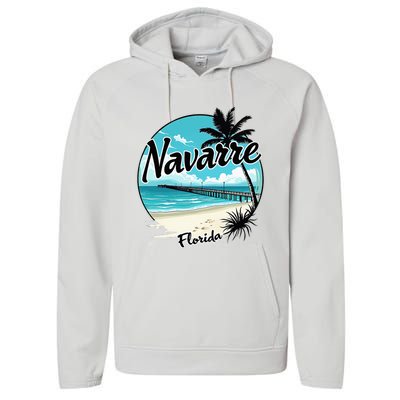 Scenic Navarre Florida Beach And Pier Art Performance Fleece Hoodie