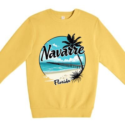 Scenic Navarre Florida Beach And Pier Art Premium Crewneck Sweatshirt