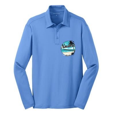 Scenic Navarre Florida Beach And Pier Art Silk Touch Performance Long Sleeve Polo