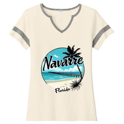 Scenic Navarre Florida Beach And Pier Art Ladies Halftime Notch Neck Tee