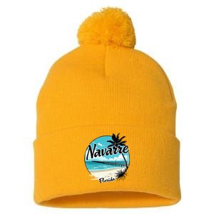 Scenic Navarre Florida Beach And Pier Art Pom Pom 12in Knit Beanie