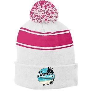 Scenic Navarre Florida Beach And Pier Art Stripe Pom Pom Beanie