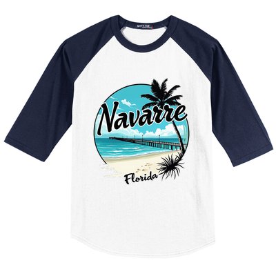 Scenic Navarre Florida Beach And Pier Art Baseball Sleeve Shirt