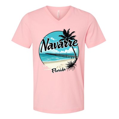 Scenic Navarre Florida Beach And Pier Art V-Neck T-Shirt