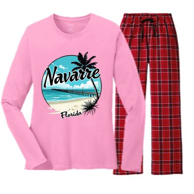 Scenic Navarre Florida Beach And Pier Art Women's Long Sleeve Flannel Pajama Set 