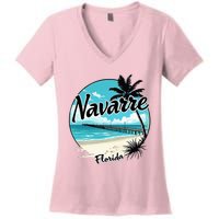 Scenic Navarre Florida Beach And Pier Art Women's V-Neck T-Shirt