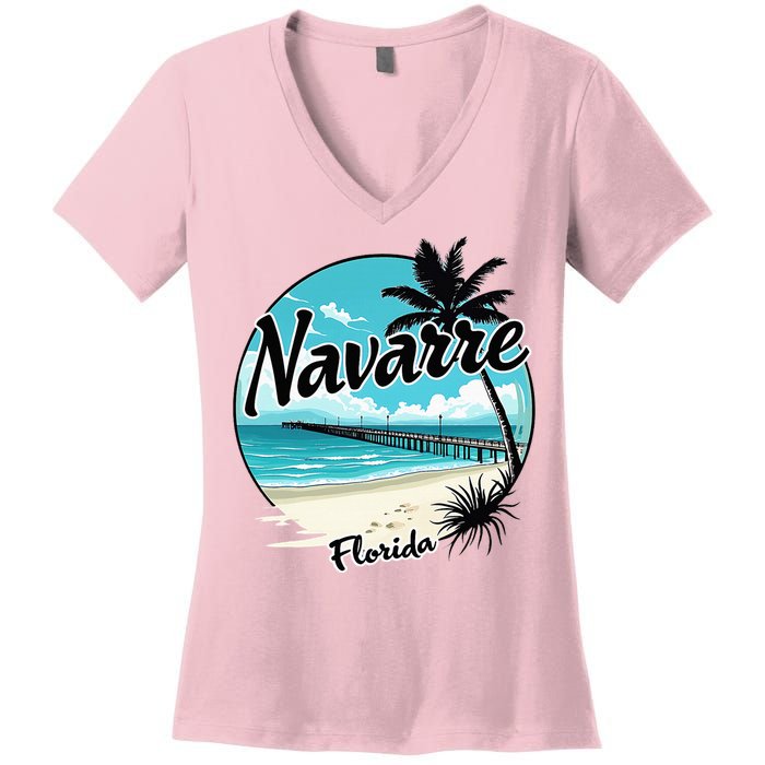 Scenic Navarre Florida Beach And Pier Art Women's V-Neck T-Shirt