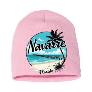 Scenic Navarre Florida Beach And Pier Art Short Acrylic Beanie