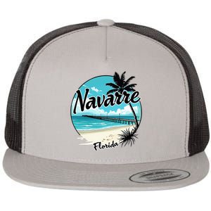 Scenic Navarre Florida Beach And Pier Art Flat Bill Trucker Hat