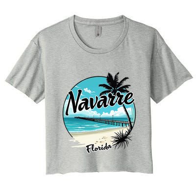 Scenic Navarre Florida Beach And Pier Art Women's Crop Top Tee