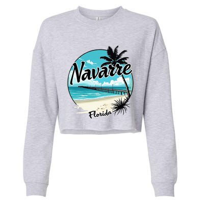 Scenic Navarre Florida Beach And Pier Art Cropped Pullover Crew