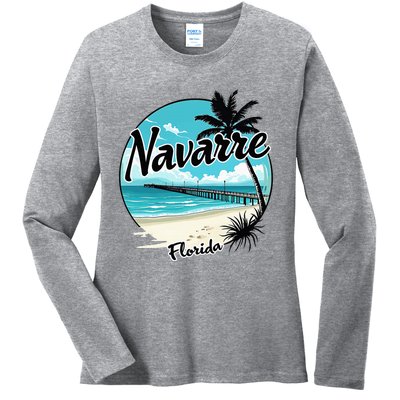 Scenic Navarre Florida Beach And Pier Art Ladies Long Sleeve Shirt