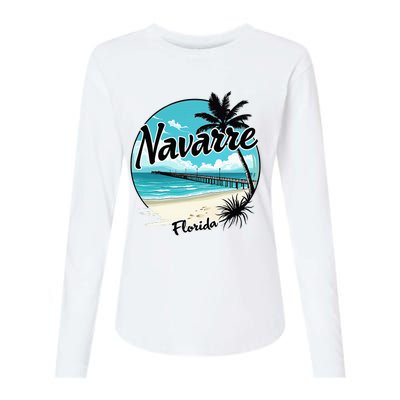 Scenic Navarre Florida Beach And Pier Art Womens Cotton Relaxed Long Sleeve T-Shirt