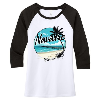 Scenic Navarre Florida Beach And Pier Art Women's Tri-Blend 3/4-Sleeve Raglan Shirt