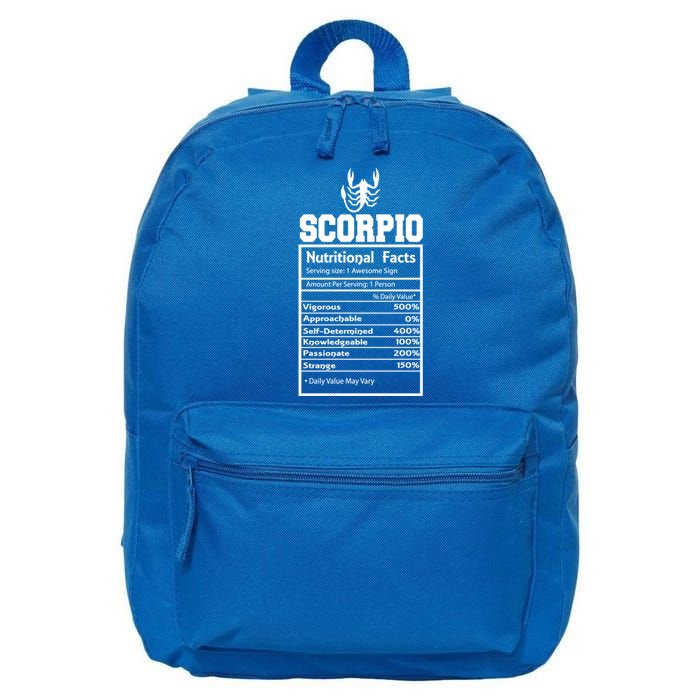 Scorpio Nutritional Facts Horoscope Zodiac Astrology Sign Meaningful Gift 16 in Basic Backpack