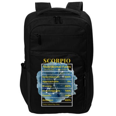 Scorpio Nutritional Facts Funny Astrology Zodiac Star Sign Gift Impact Tech Backpack