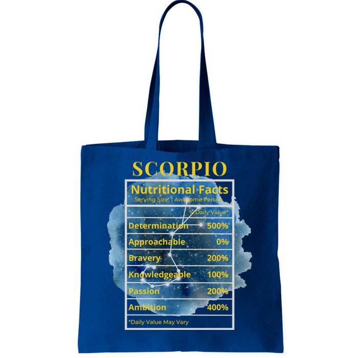 Scorpio Nutritional Facts Funny Astrology Zodiac Star Sign Gift Tote Bag