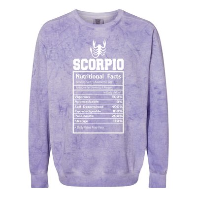 Scorpio Nutritional Facts Horoscope Zodiac Astrology Sign Gift Colorblast Crewneck Sweatshirt