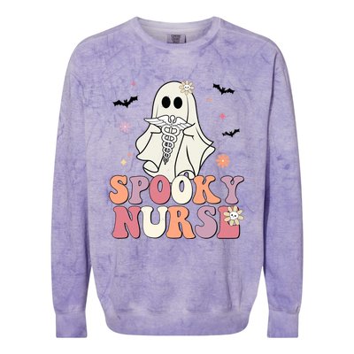 Spooky Nurse Ghost Halloween Groovy Retro Boo Boo Crew Nurse Funny Gift Colorblast Crewneck Sweatshirt