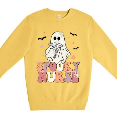 Spooky Nurse Ghost Halloween Groovy Retro Boo Boo Crew Nurse Funny Gift Premium Crewneck Sweatshirt