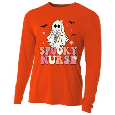 Spooky Nurse Ghost Halloween Groovy Retro Boo Boo Crew Nurse Funny Gift Cooling Performance Long Sleeve Crew