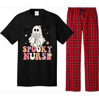 Spooky Nurse Ghost Halloween Groovy Retro Boo Boo Crew Nurse Funny Gift Pajama Set