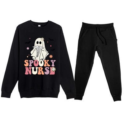 Spooky Nurse Ghost Halloween Groovy Retro Boo Boo Crew Nurse Funny Gift Premium Crewneck Sweatsuit Set