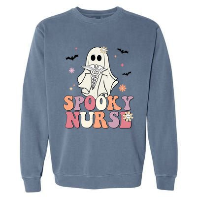 Spooky Nurse Ghost Halloween Groovy Retro Boo Boo Crew Nurse Funny Gift Garment-Dyed Sweatshirt