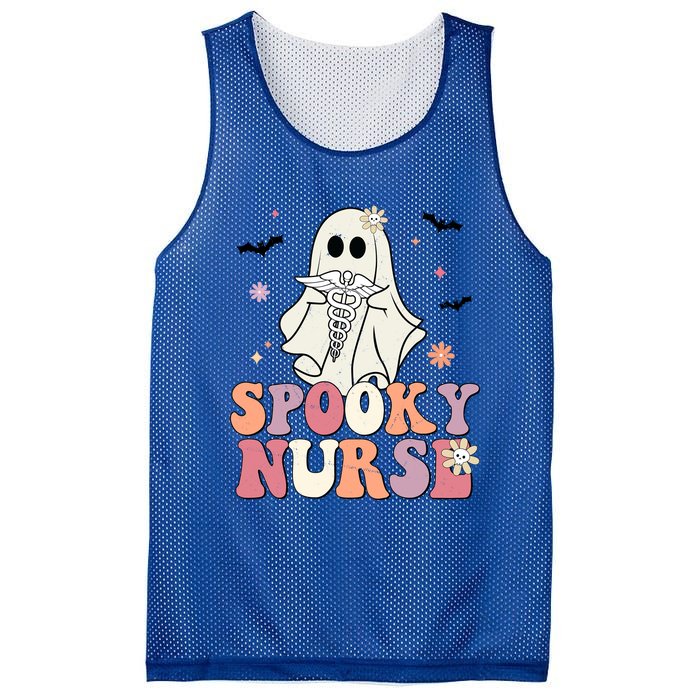 Spooky Nurse Ghost Halloween Groovy Retro Boo Boo Crew Nurse Funny Gift Mesh Reversible Basketball Jersey Tank