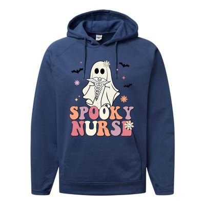 Spooky Nurse Ghost Halloween Groovy Retro Boo Boo Crew Nurse Funny Gift Performance Fleece Hoodie