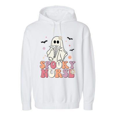 Spooky Nurse Ghost Halloween Groovy Retro Boo Boo Crew Nurse Funny Gift Garment-Dyed Fleece Hoodie