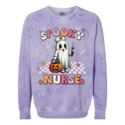 Spooky Nurse Ghost Halloween Cute Groovy Nursing Halloween Gift Colorblast Crewneck Sweatshirt