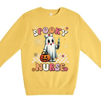 Spooky Nurse Ghost Halloween Cute Groovy Nursing Halloween Gift Premium Crewneck Sweatshirt