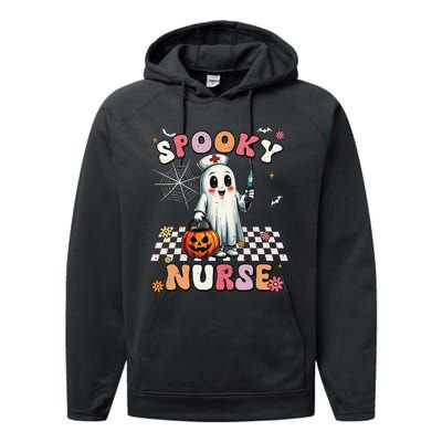 Spooky Nurse Ghost Halloween Cute Groovy Nursing Halloween Gift Performance Fleece Hoodie