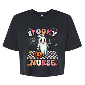 Spooky Nurse Ghost Halloween Cute Groovy Nursing Halloween Gift Bella+Canvas Jersey Crop Tee