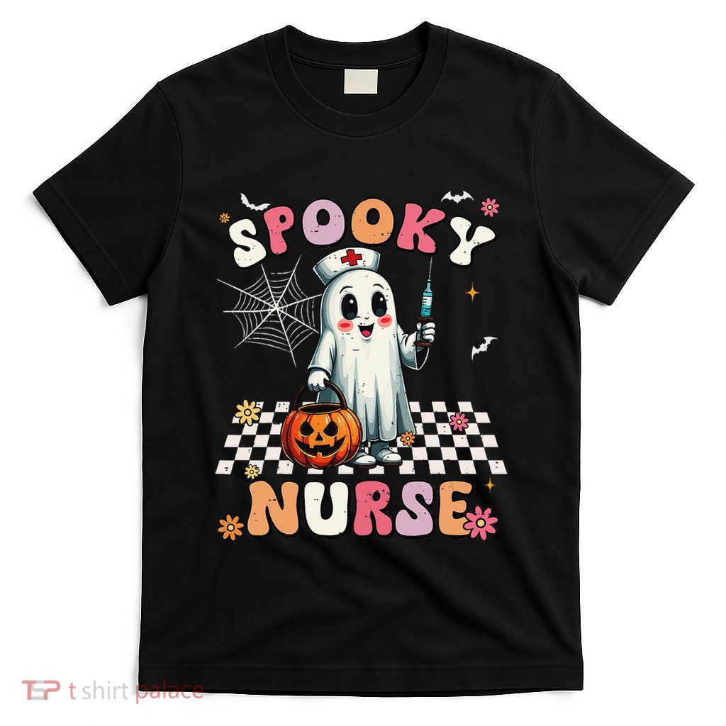 Spooky Nurse Ghost Halloween Cute Groovy Nursing Halloween Gift T-Shirt