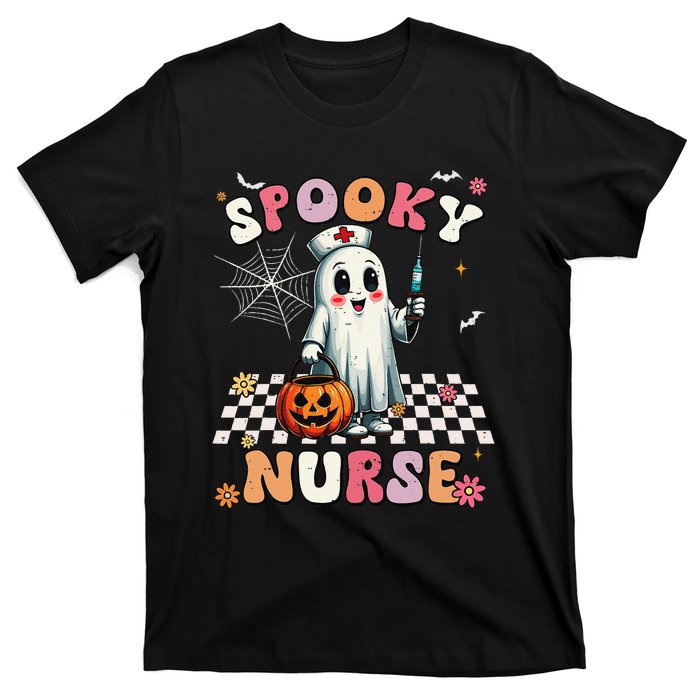 Spooky Nurse Ghost Halloween Cute Groovy Nursing Halloween Gift T-Shirt