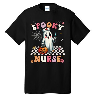 Spooky Nurse Ghost Halloween Cute Groovy Nursing Halloween Gift Tall T-Shirt