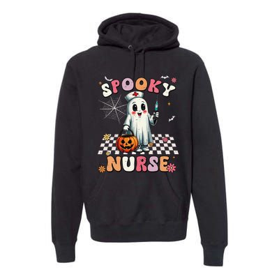 Spooky Nurse Ghost Halloween Cute Groovy Nursing Halloween Gift Premium Hoodie