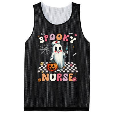 Spooky Nurse Ghost Halloween Cute Groovy Nursing Halloween Gift Mesh Reversible Basketball Jersey Tank