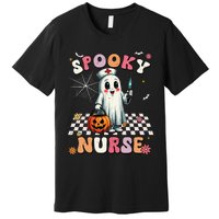 Spooky Nurse Ghost Halloween Cute Groovy Nursing Halloween Gift Premium T-Shirt