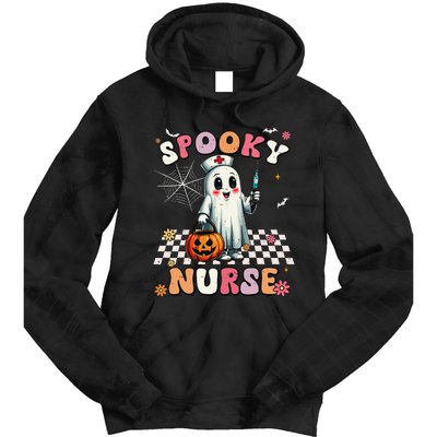 Spooky Nurse Ghost Halloween Cute Groovy Nursing Halloween Gift Tie Dye Hoodie