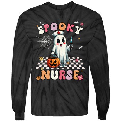 Spooky Nurse Ghost Halloween Cute Groovy Nursing Halloween Gift Tie-Dye Long Sleeve Shirt