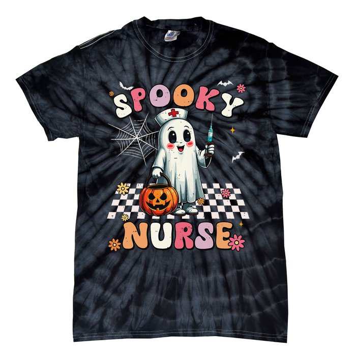 Spooky Nurse Ghost Halloween Cute Groovy Nursing Halloween Gift Tie-Dye T-Shirt