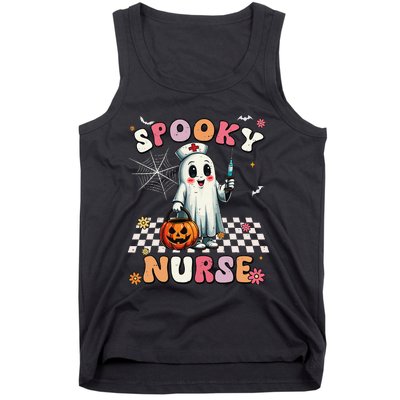 Spooky Nurse Ghost Halloween Cute Groovy Nursing Halloween Gift Tank Top